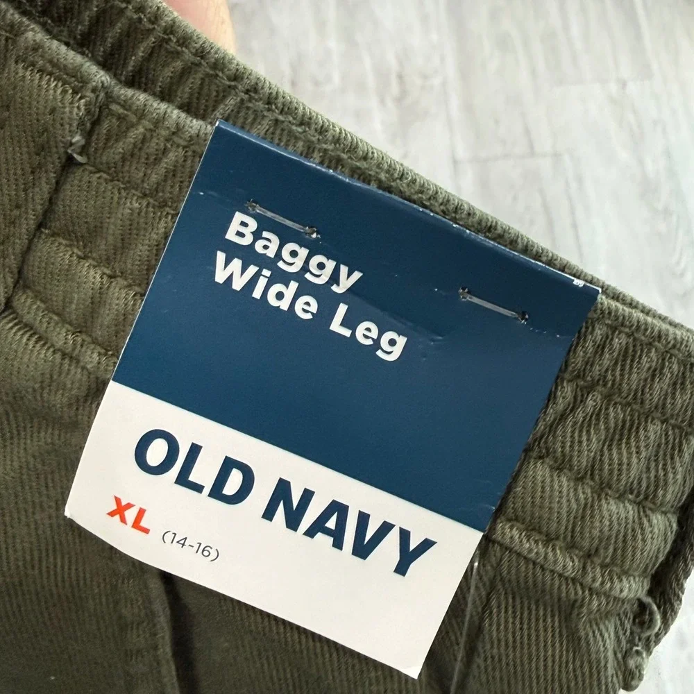 Old Navy Kids Baggy Wide Leg Cargo Pants Olive Green XL 14-16 NWT